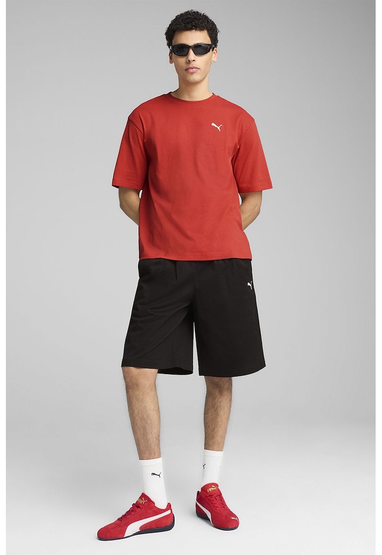 Tricou de bumbac cu decolteu la baza gatului - Coral