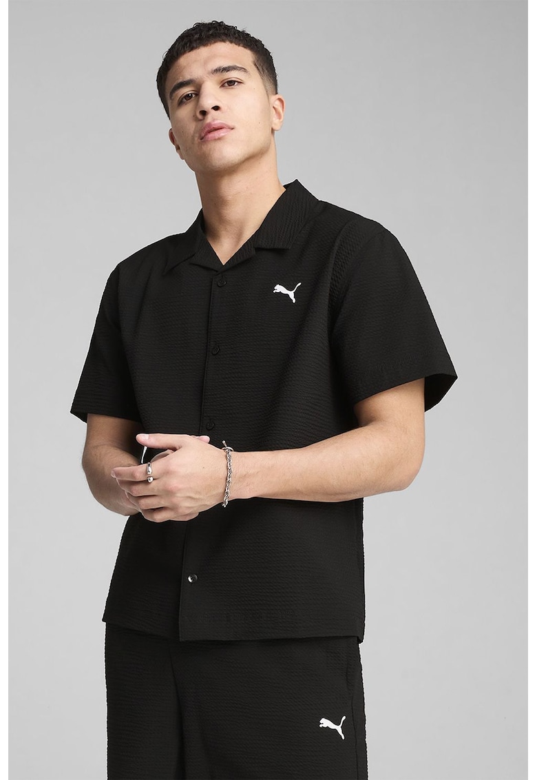 Camasa texturata cu logo - Negru