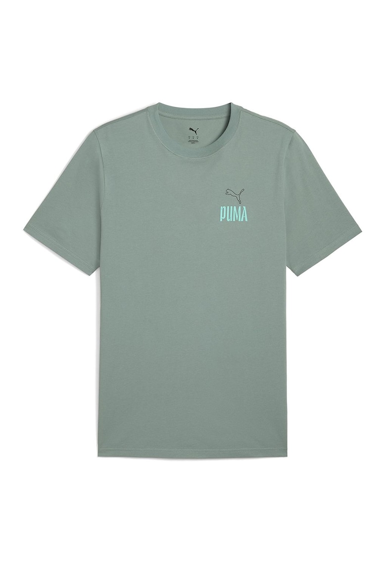 Tricou cu decolteu la baza gatului si imprimeu text - Negru/Gri cenusiu