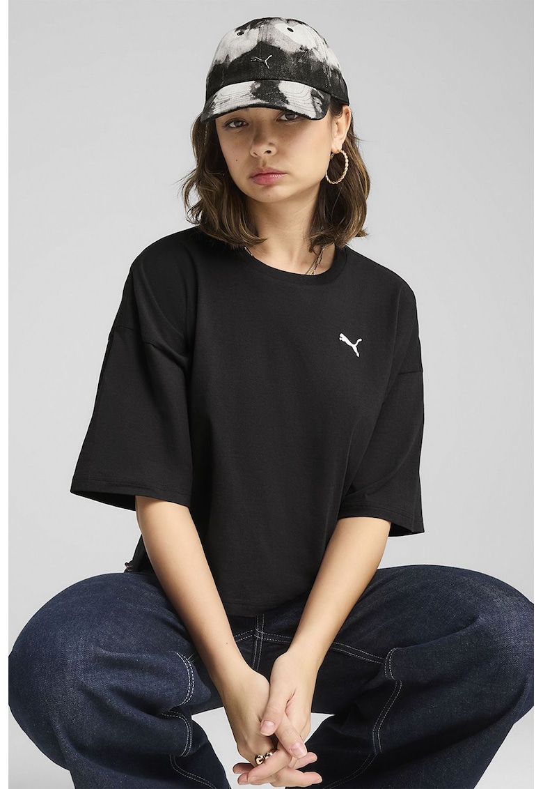 Tricou crop lejer - Negru