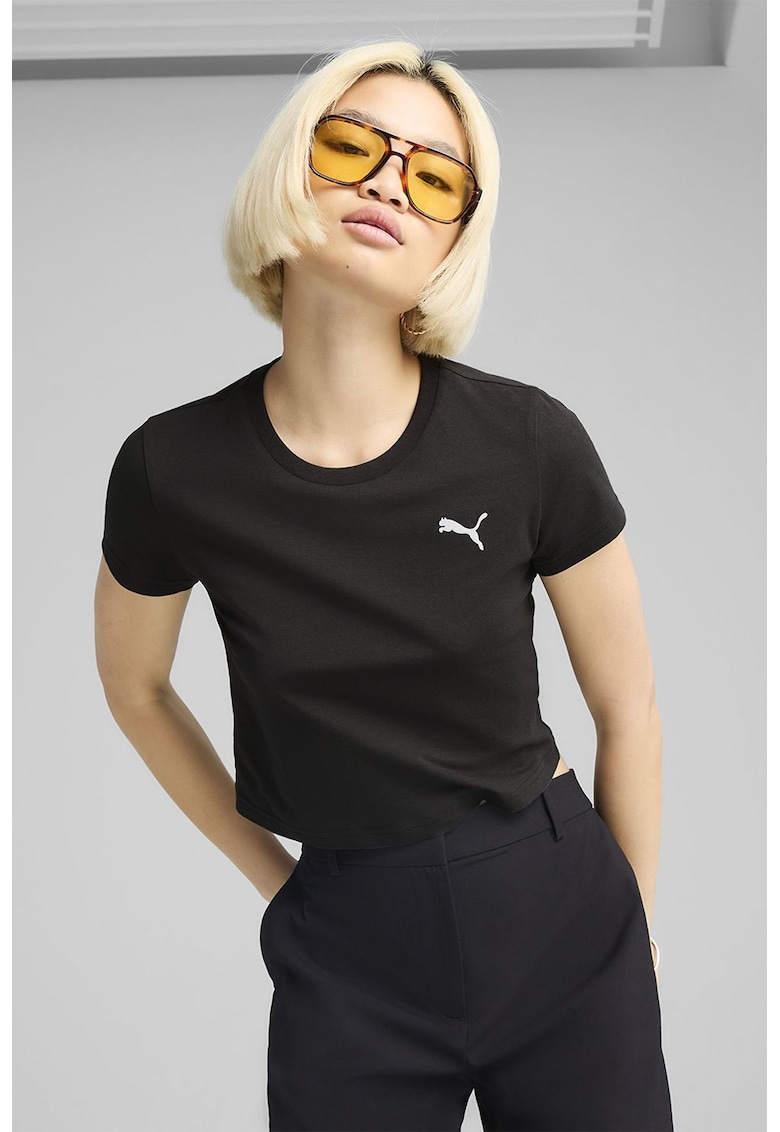 Tricou crop din amestec de bumbac cu logo