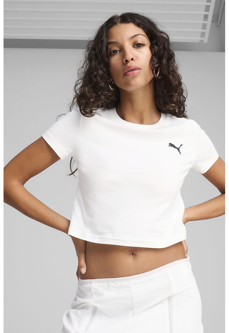 Tricou crop din amestec de bumbac cu logo