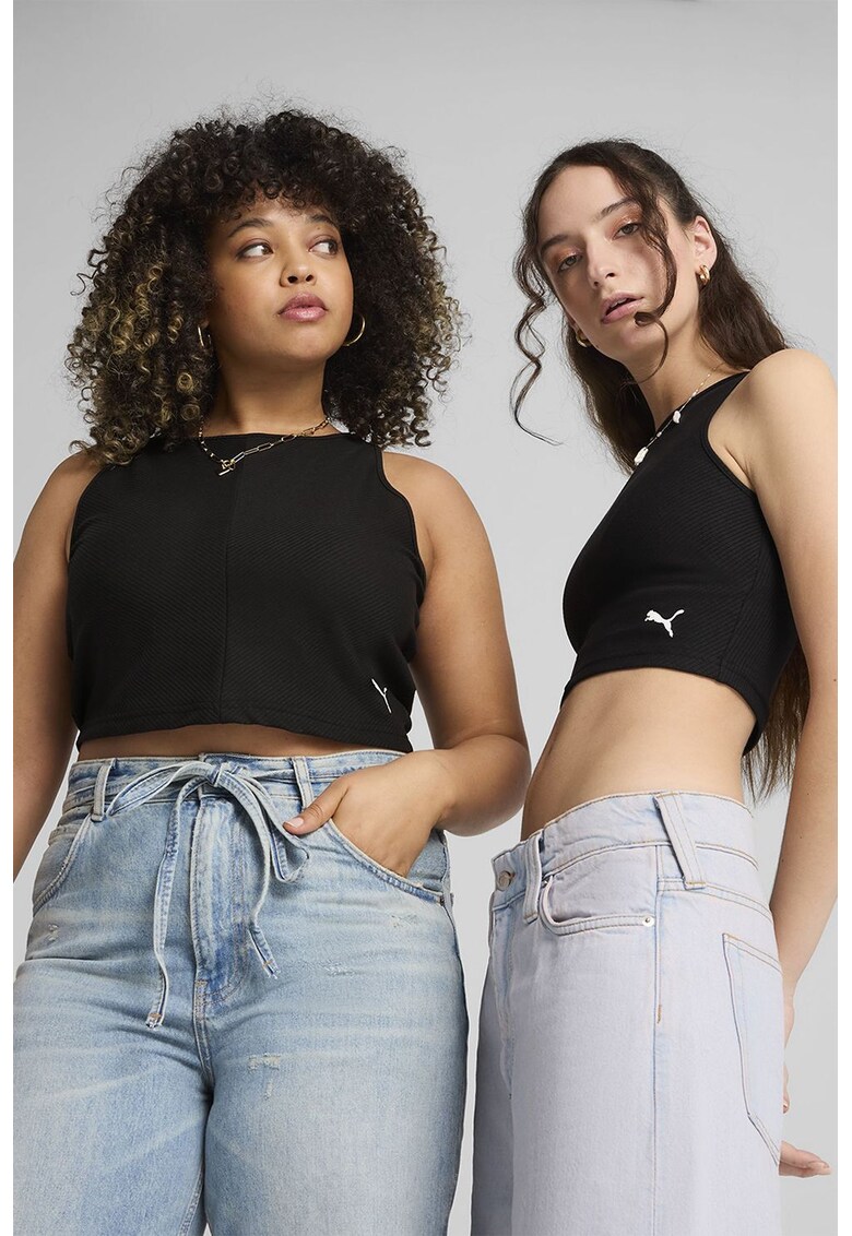 Top crop din amestec de bumbac cu aspect striat