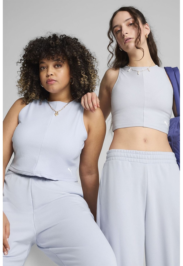 Top crop din amestec de bumbac cu aspect striat