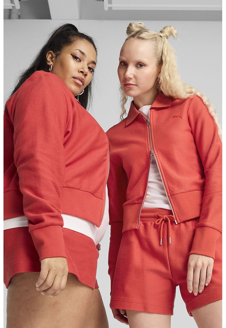Bluza cu fermoar si aspect texturat - Coral