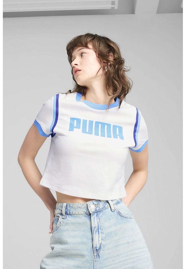 Tricou crop cu imprimeu logo