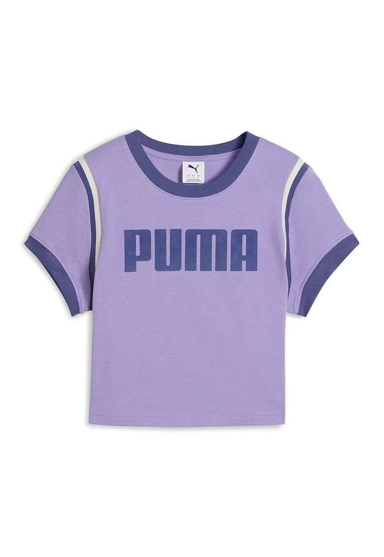 Tricou crop cu imprimeu logo - Albastru inchis/Lila