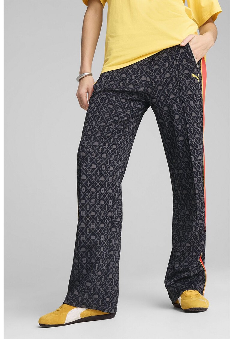 Pantaloni relaxed-fit cu model - Albastru ultramarin/Portocaliu mandarina/Gri inchis