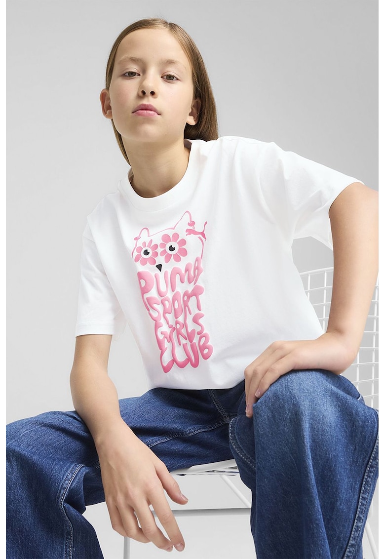 Tricou crop din bumbac cu model text