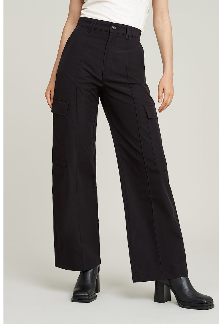 Pantaloni cu croiala ampla si talie inalta - Negru