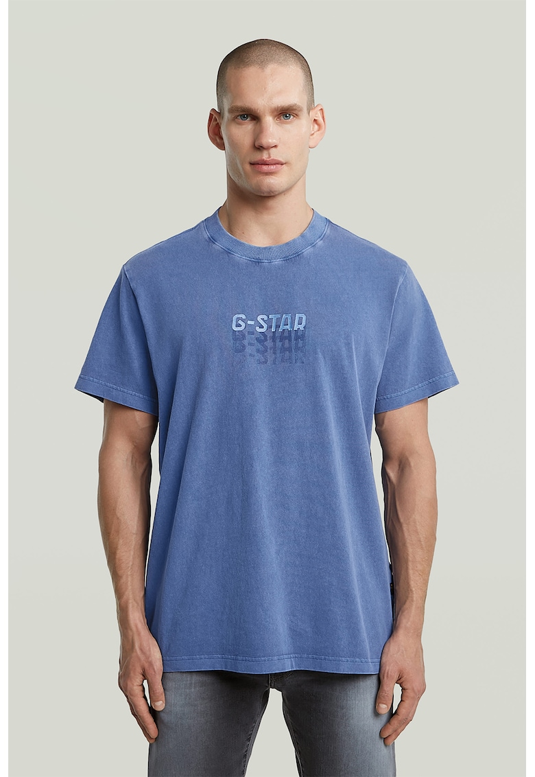 Tricou din bumbac organic cu decolteu la baza gatului - Albastru azur