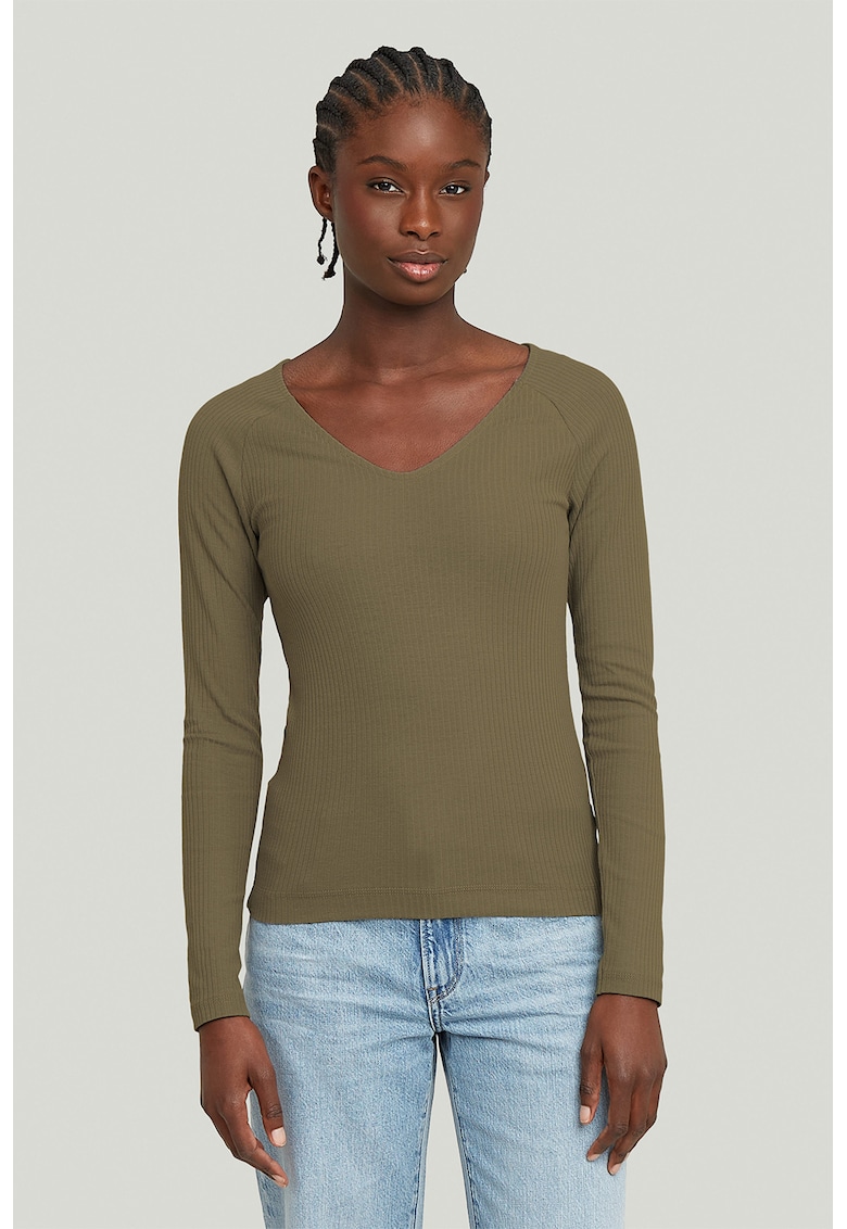 Bluza slim fit cu decolteu in V