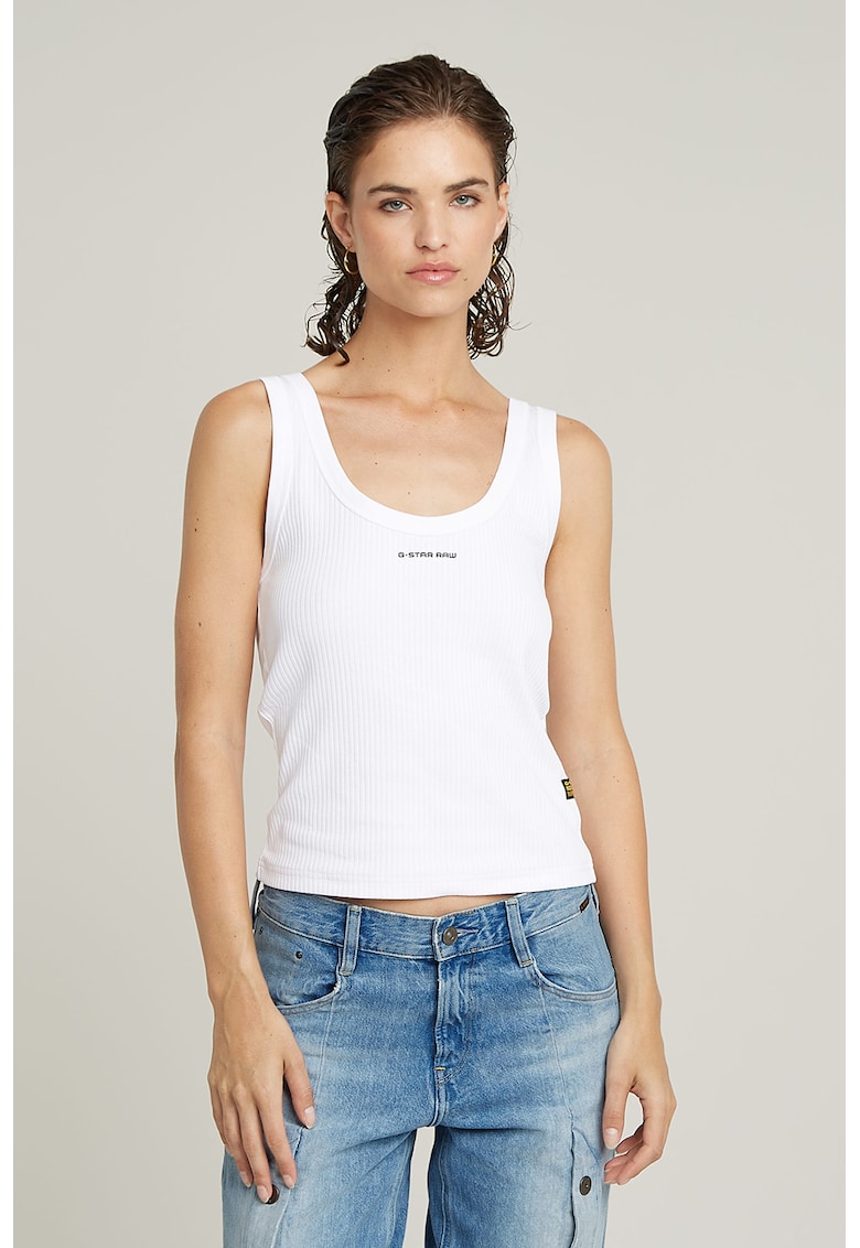 Top striat cu aplicatie logo discreta