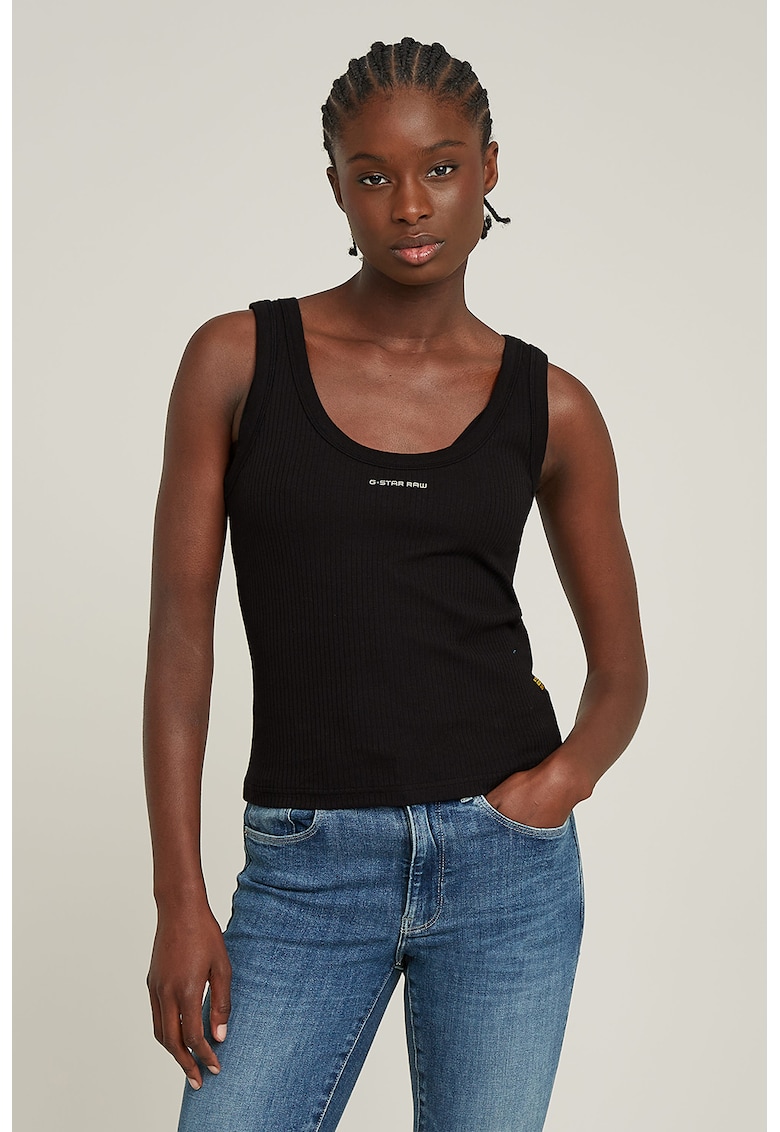 Top striat cu aplicatie logo discreta