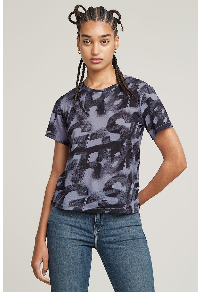 Tricou cu model logo - Negru/Albastru lavanda