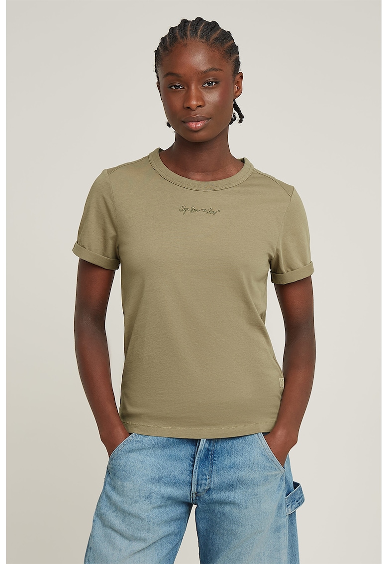 Tricou cambrat de bumbac organic cu maneci pliabile