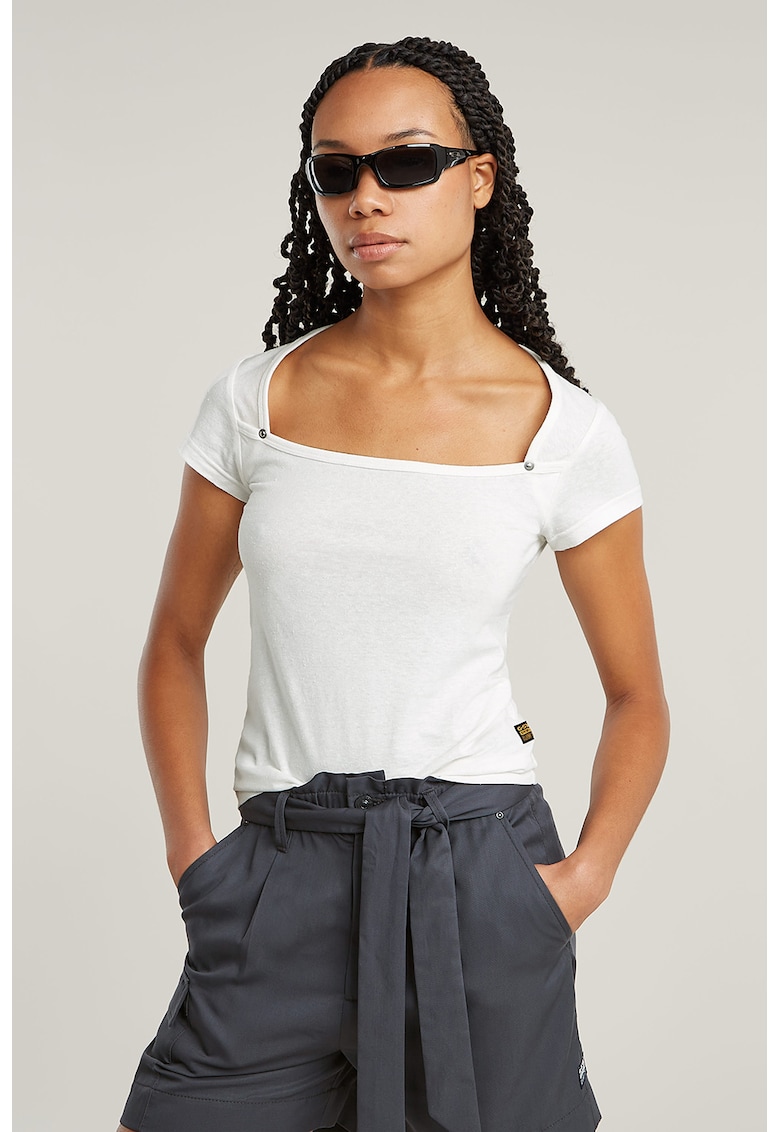 Tricou din bumbac organic cu decolteu patrat - Alb murdar