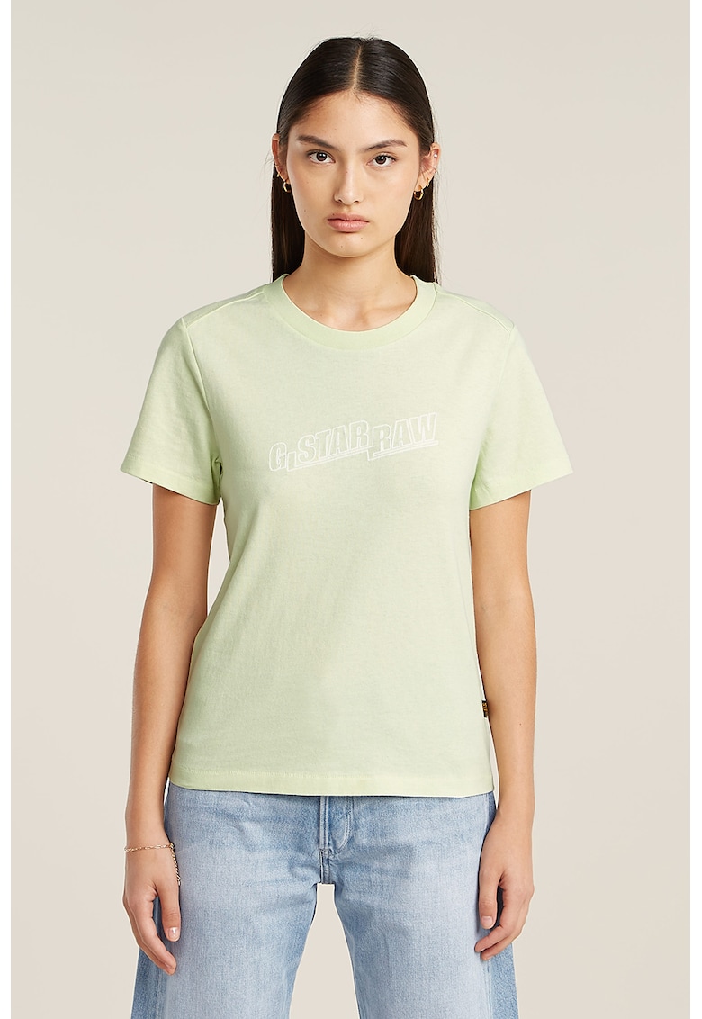 Tricou din bumbac organic cu logo - Verde pal