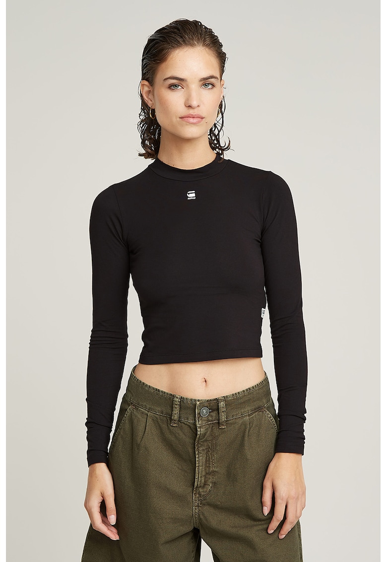 Bluza crop slim fit de bumbac organic