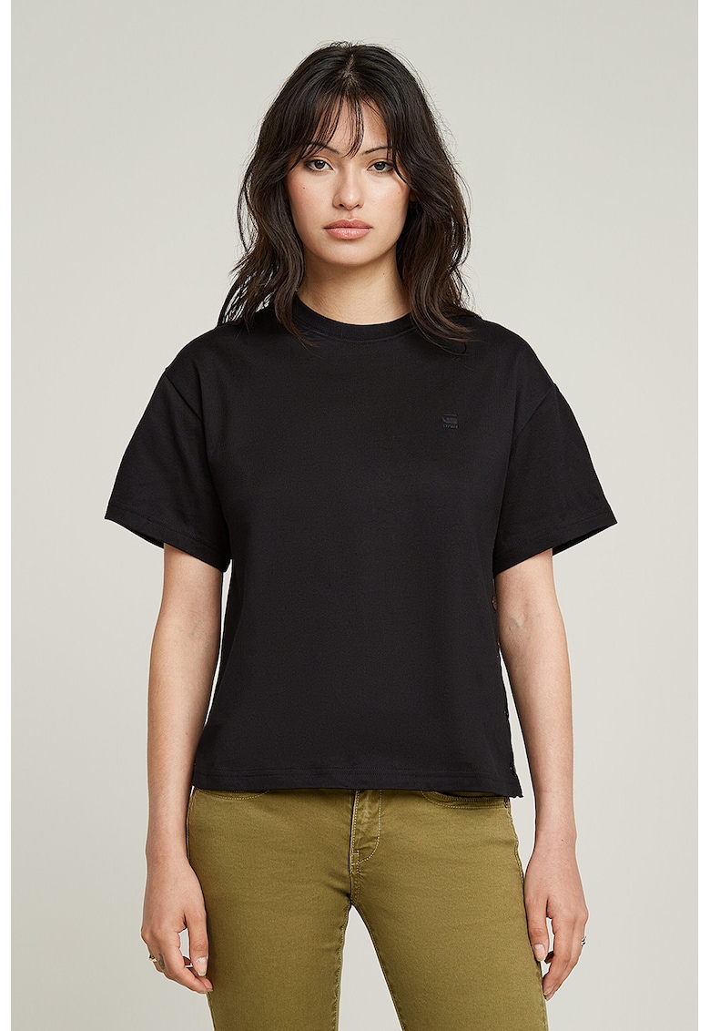 Tricou de bumbac organic cu decolteu la baza gatului - Negru