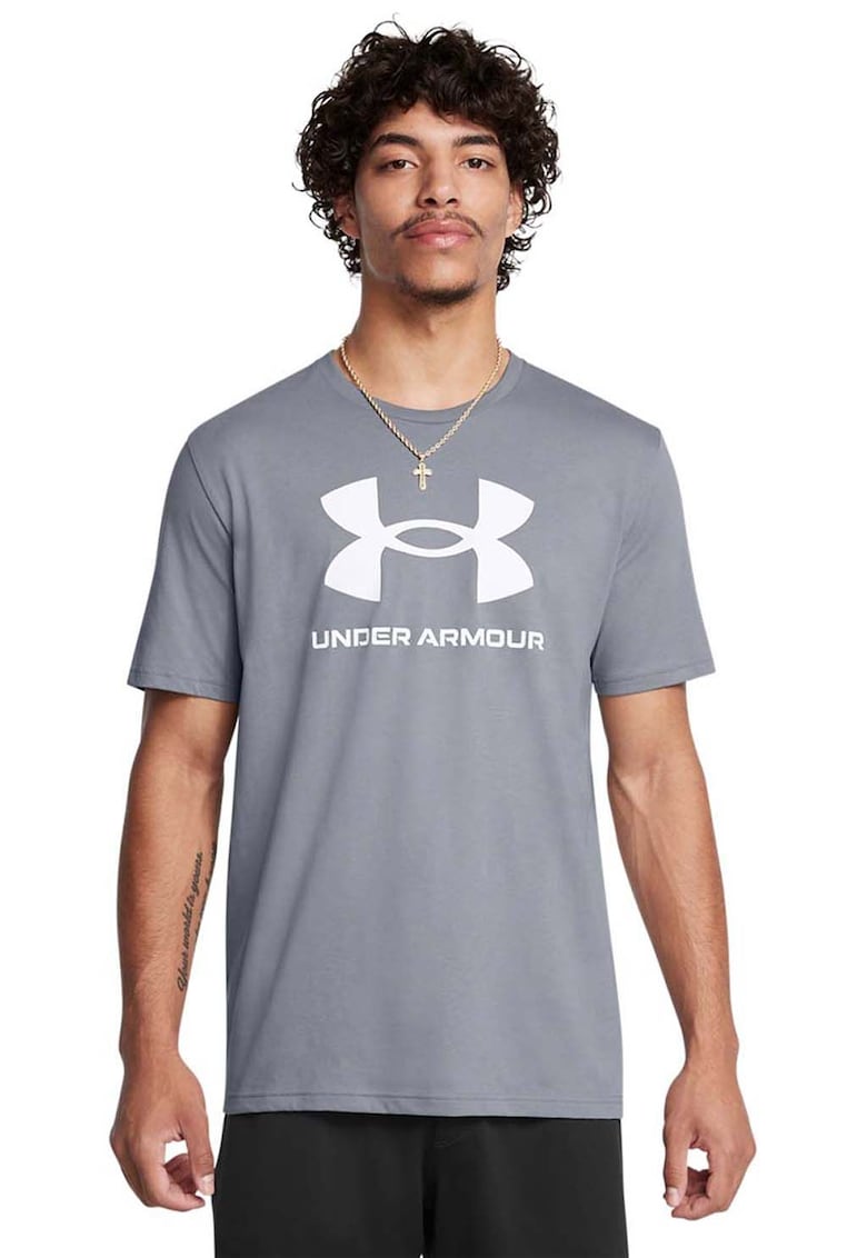 Tricou din amestec de bumbac cu imprimeu logo pentru fitness