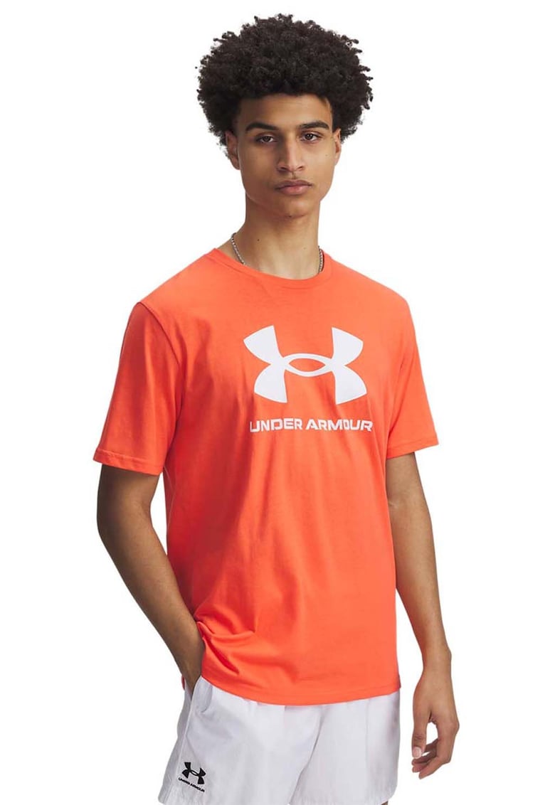 Tricou din amestec de bumbac cu imprimeu logo pentru fitness