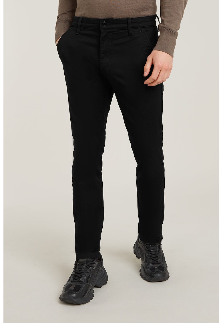 Pantaloni slim fit din amestec de bumbac organic - Negru