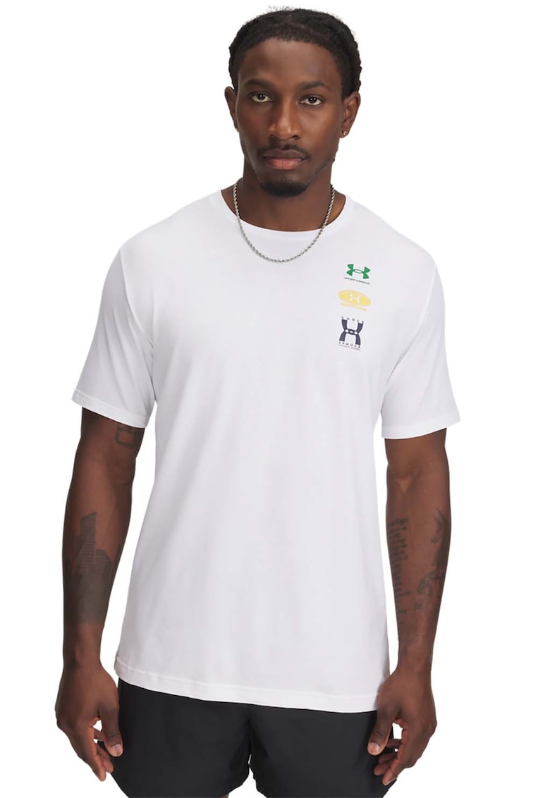 Tricou din amestec de bumbac cu decolteu la baza gatului si logo