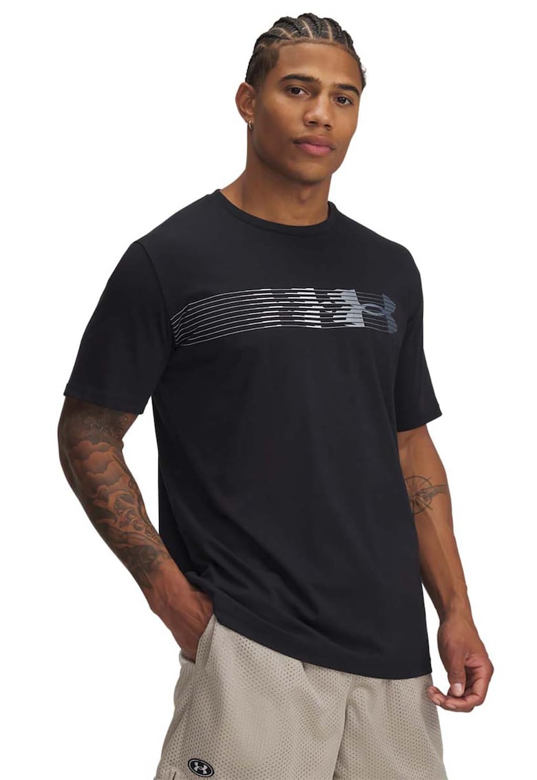 Tricou din amestec de bumbac cu imprimeu logo - Negru