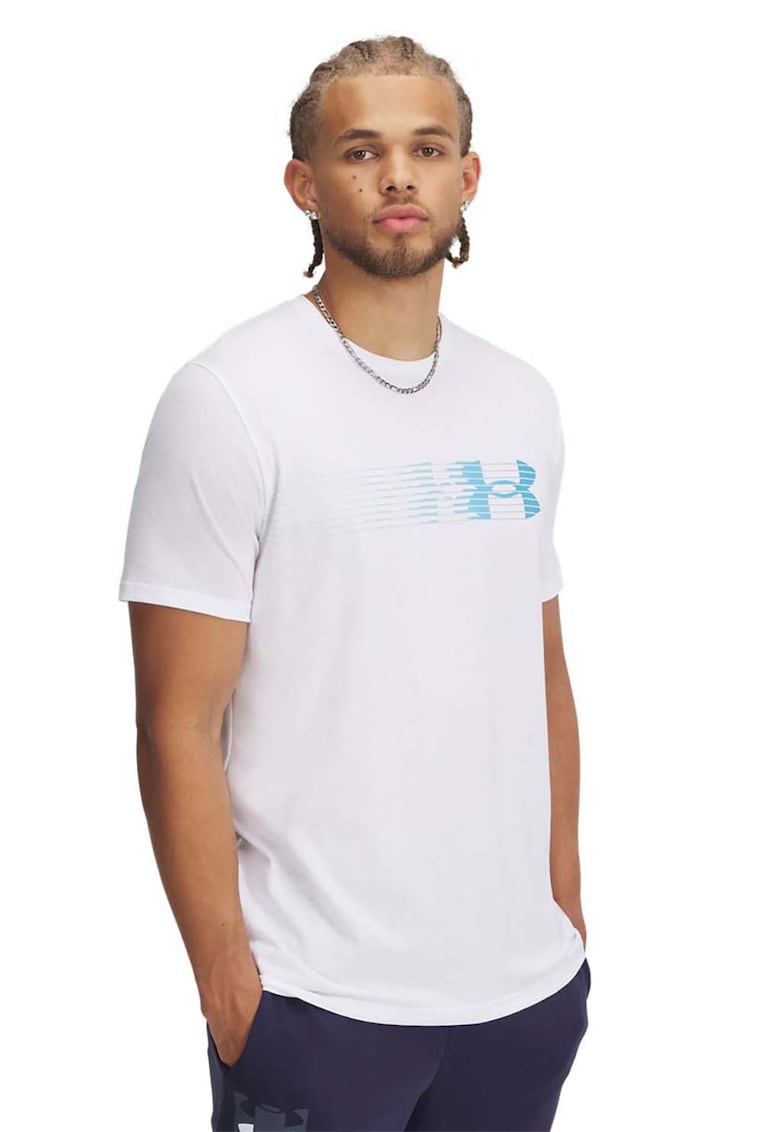 Tricou din amestec de bumbac cu imprimeu logo - Alb/Albastru