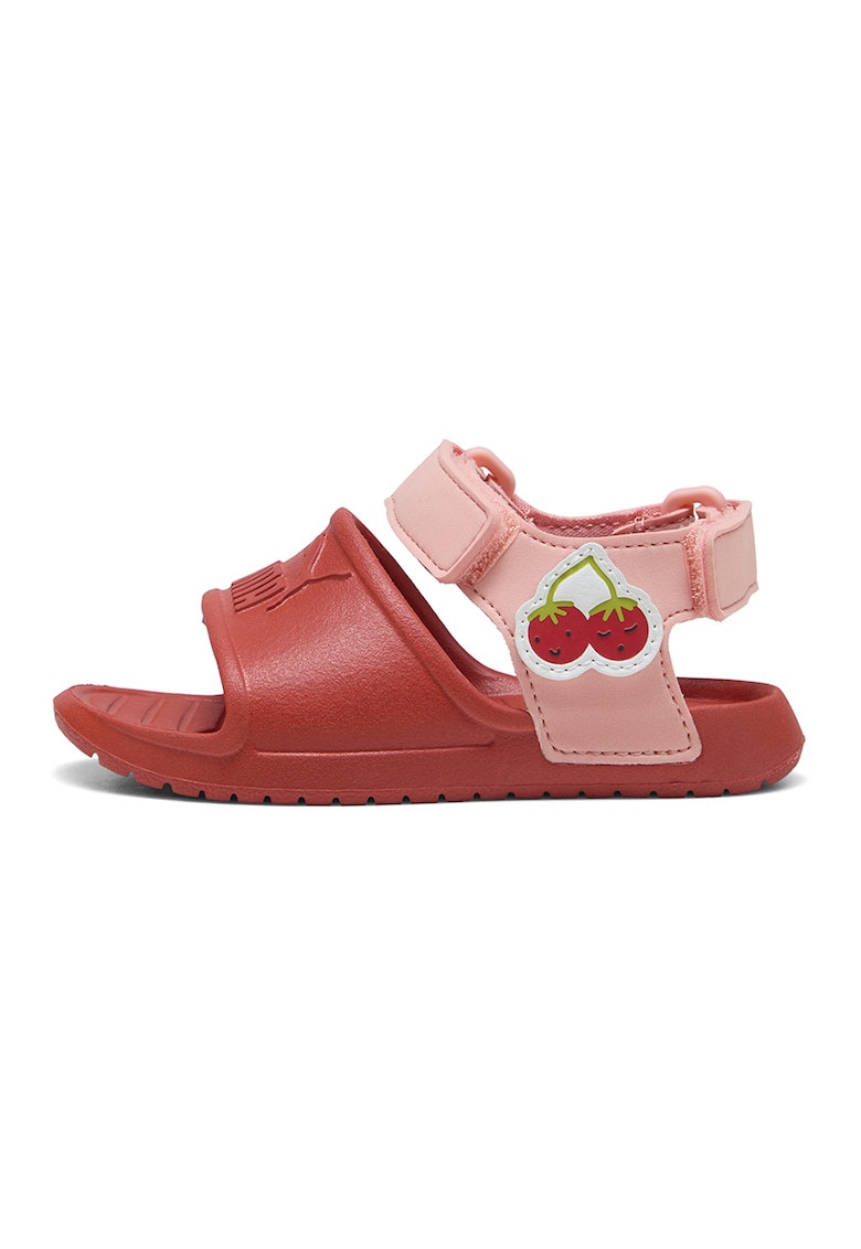 Sandale cu logo si inchidere cu velcro - Rosu/Roz