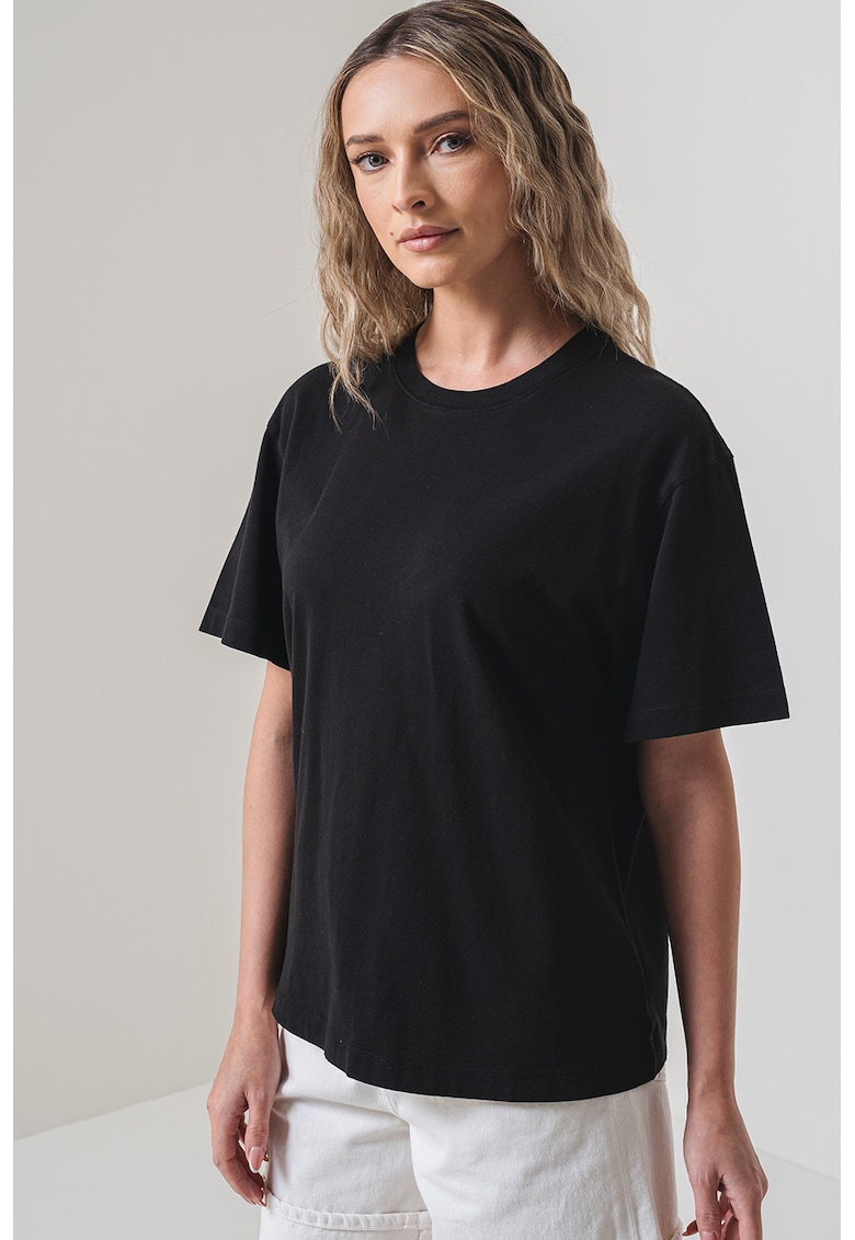 Tricou din bumbac cu decolteu la baza gatului - Negru