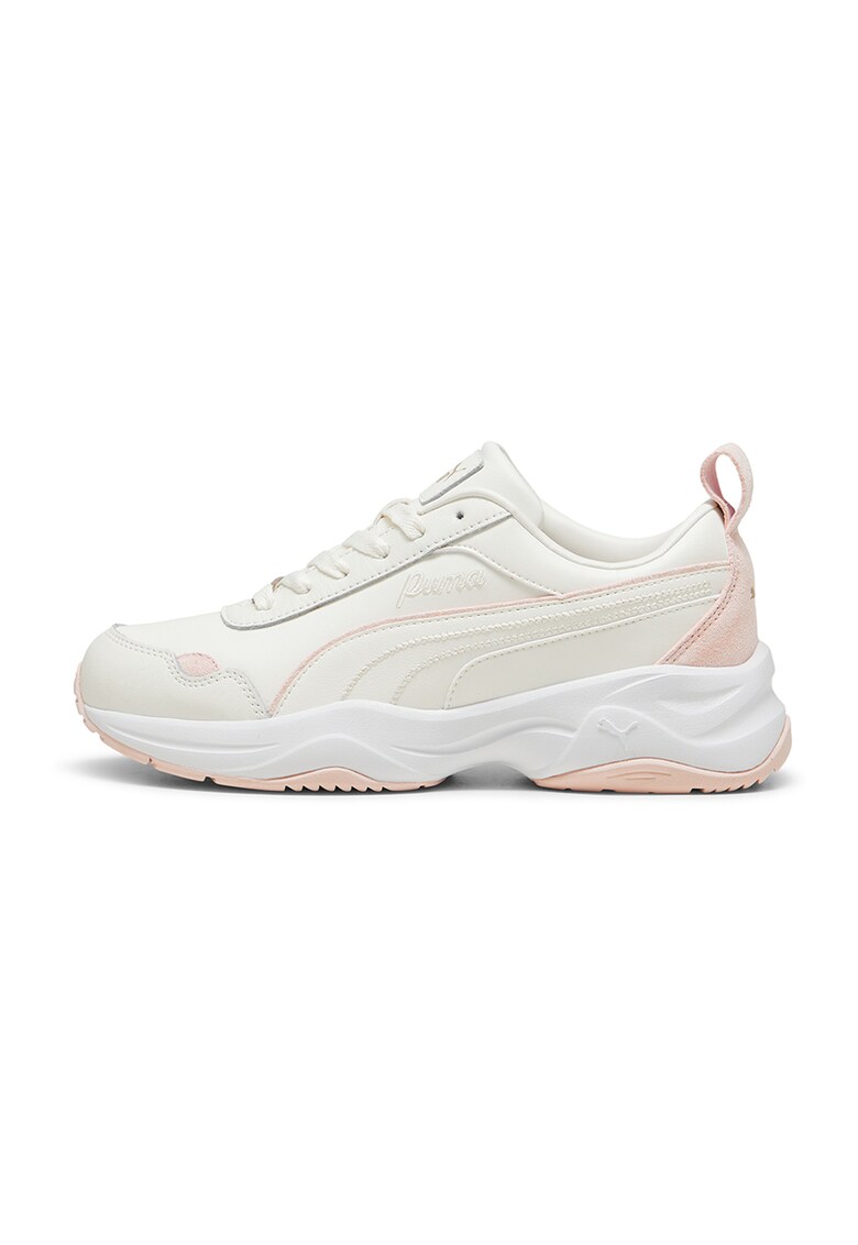 Pantofi sport de piele si piele ecologica - Alb fildes/Piersica