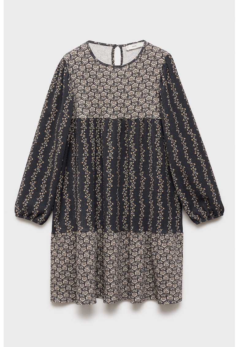 Rochie din bumbac cu maneci scurte - Bej/Gri antracit
