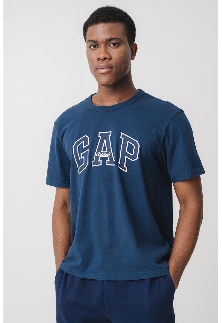 Tricou lejer din bumbac - Alb/Albastru inchis