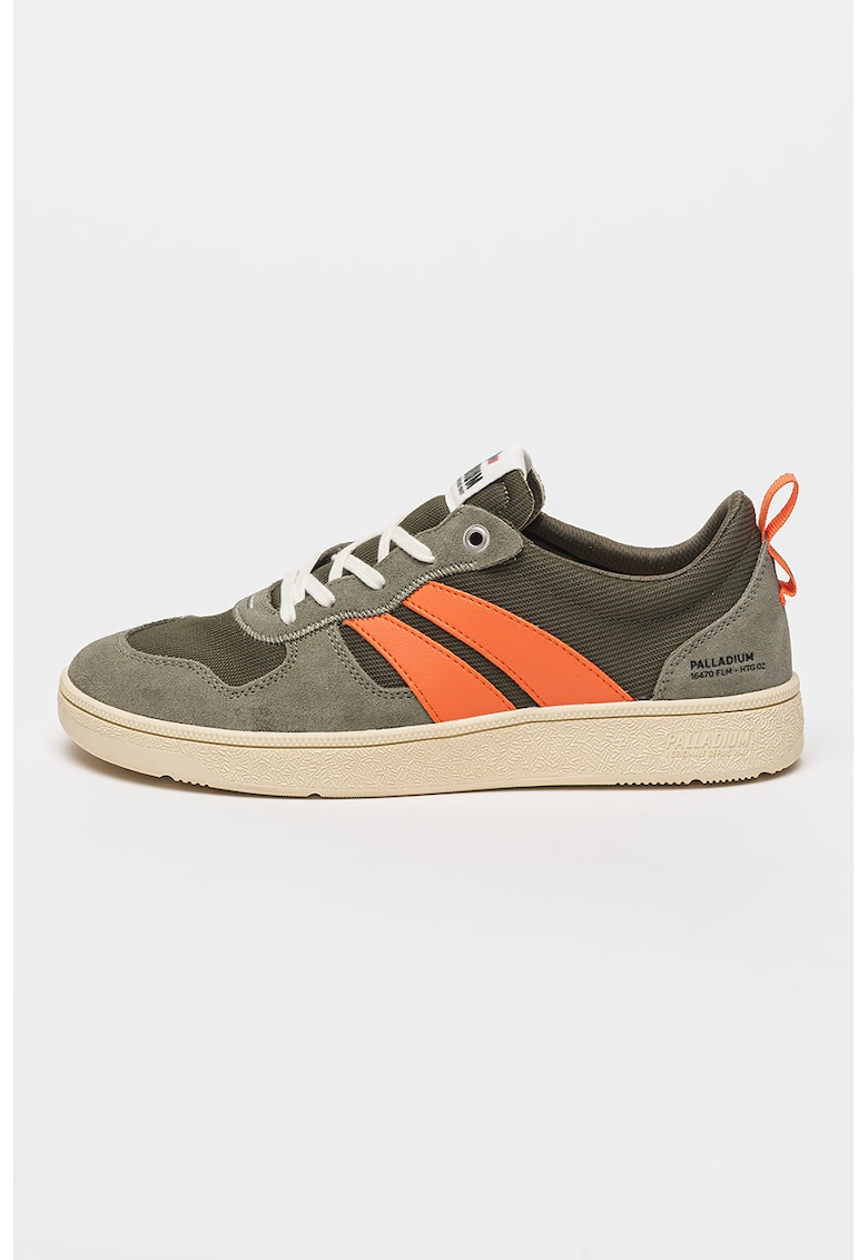 Pantofi sport cu garnituri de piele intoarsa si piele - Bej/Portocaliu mandarina/Verde pal
