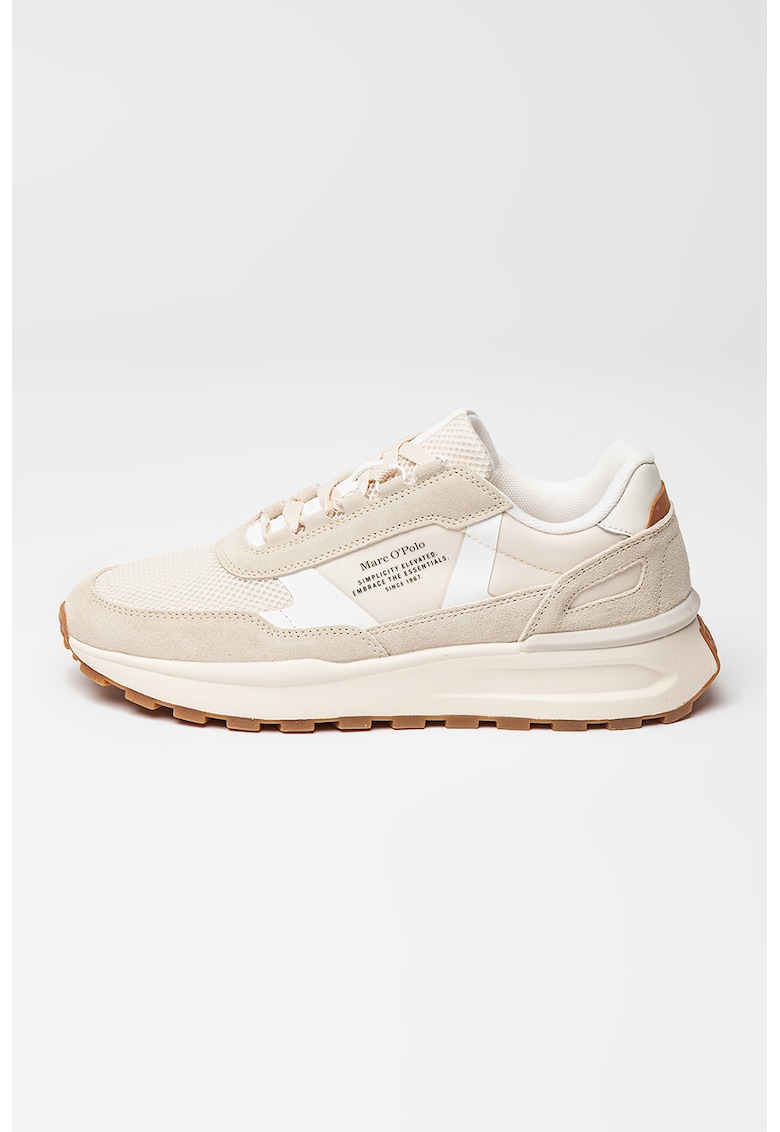 Pantofi sport cu insertii din piele intoarsa - Bej deschis