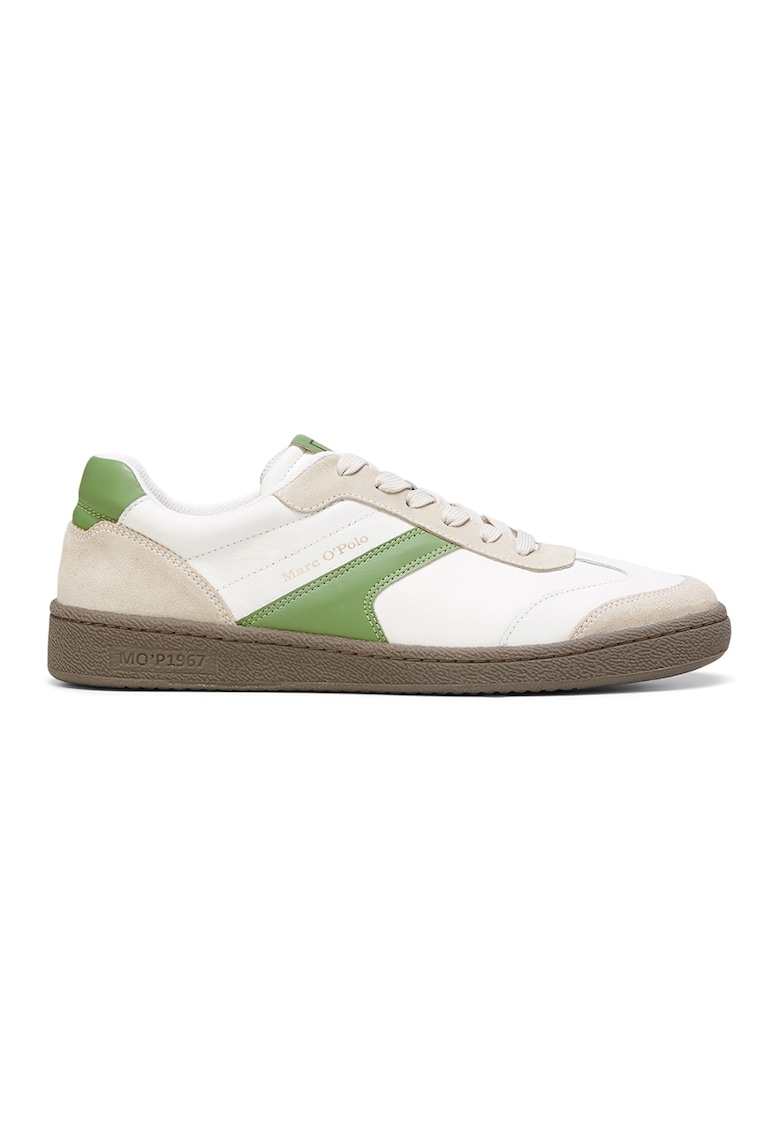 Pantofi sport de piele si piele intoarsa - Alb/Verde fistic