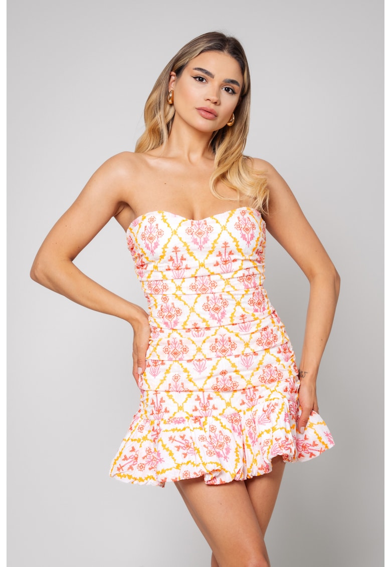 Rochie Scurta fara bretele Off White/Coral 12942