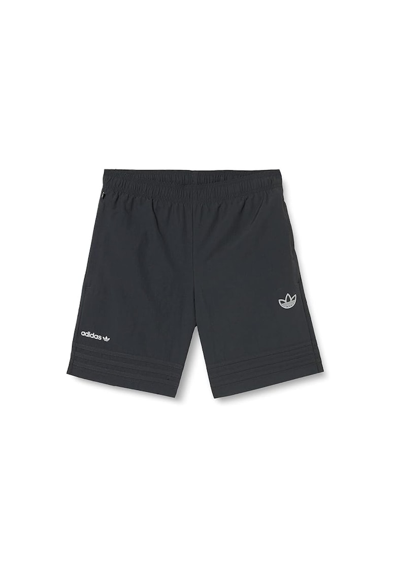 Pantaloni scurti sport tineret negru - 100% poliamida reciclata - talie elastica - doua buzunare cu fermoar -