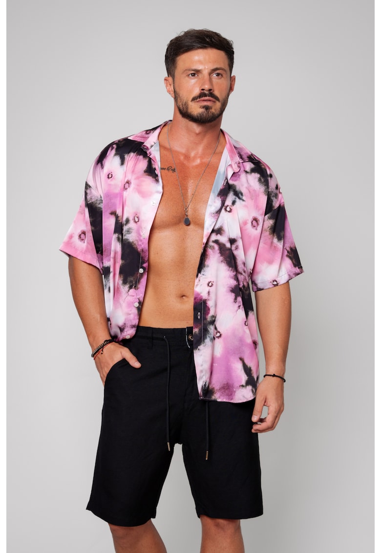 Camasa maneca scurta Black/Pink 13622 - Negru