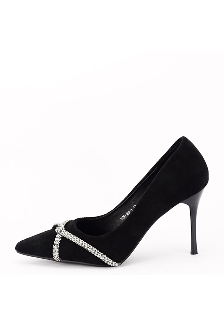 Pantofi negri eleganti cu pietricele argintii YES-23-1 03 16168