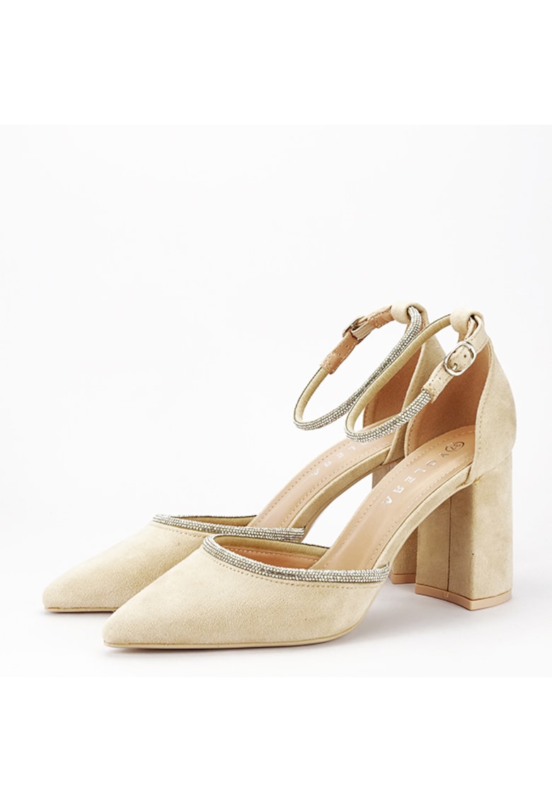 Pantofi bej eleganti cu pietricele argintii BSD38-3 03 16158