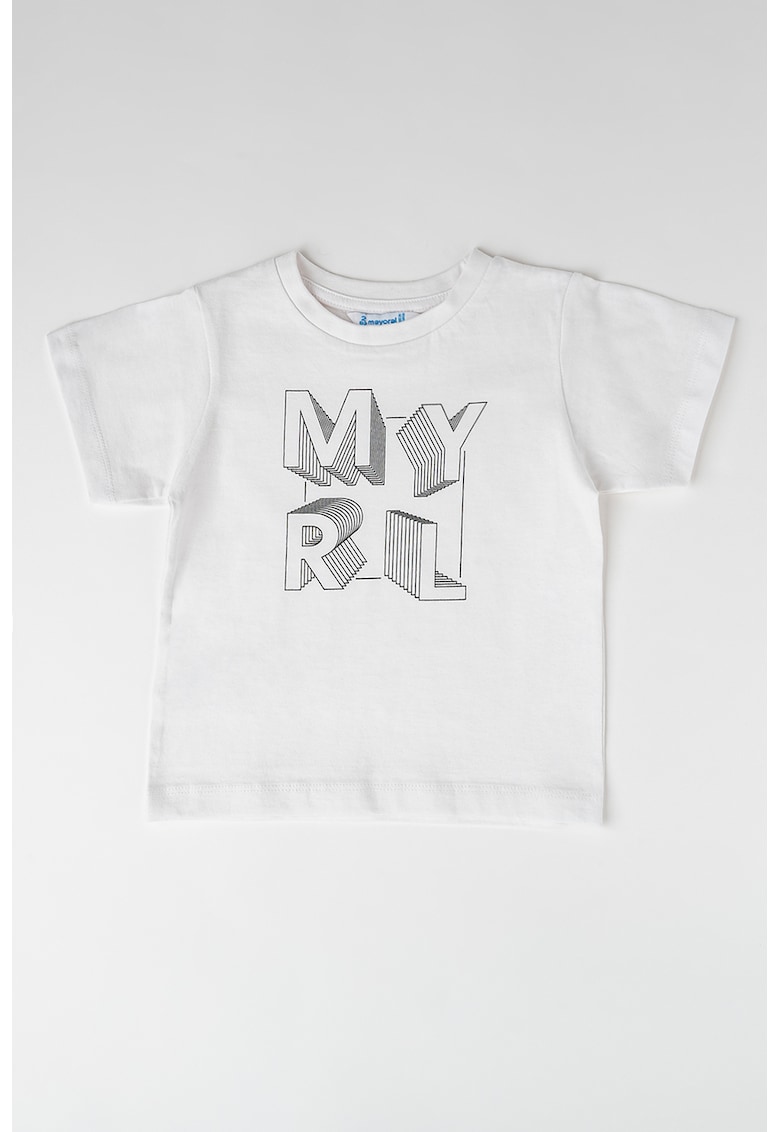 Tricou de bumbac cu imprimeu logo - Negru stins/Alb optic