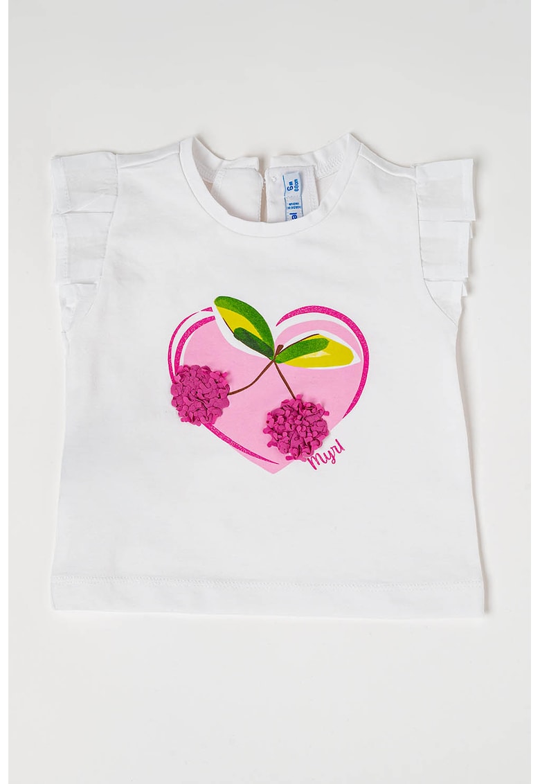 Tricou cu volane pe maneci si imprimeu