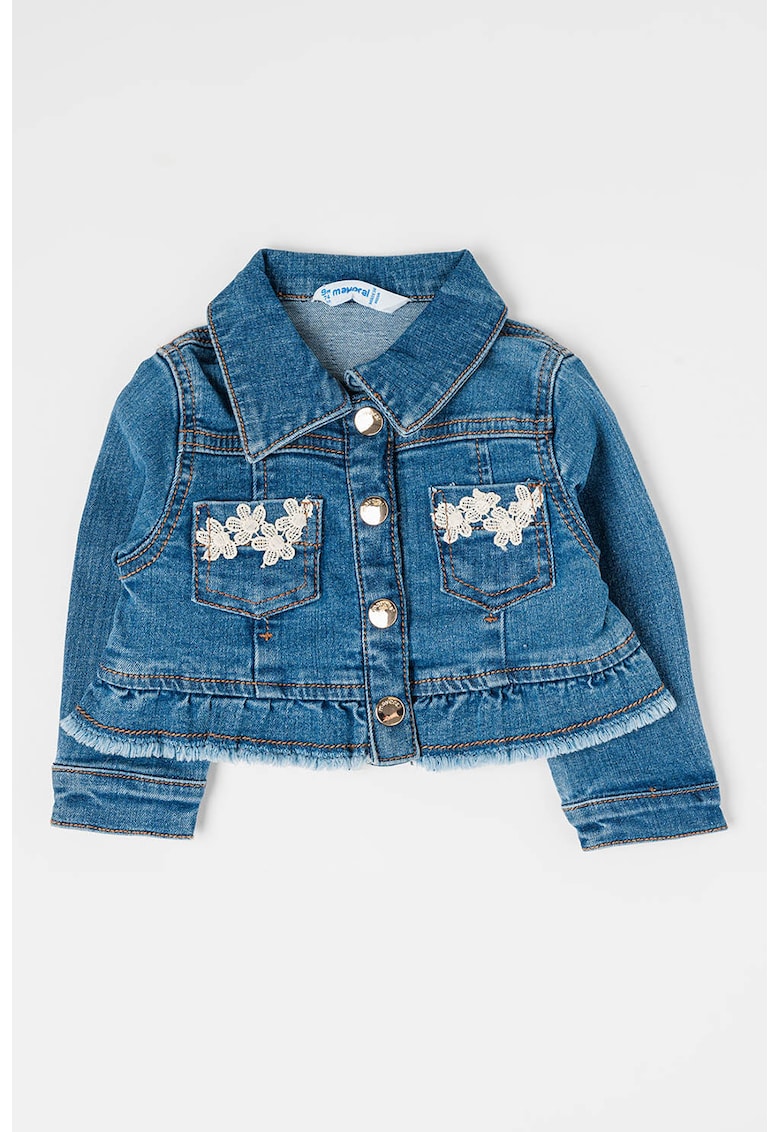 Jacheta de denim cu detalii florale brodate
