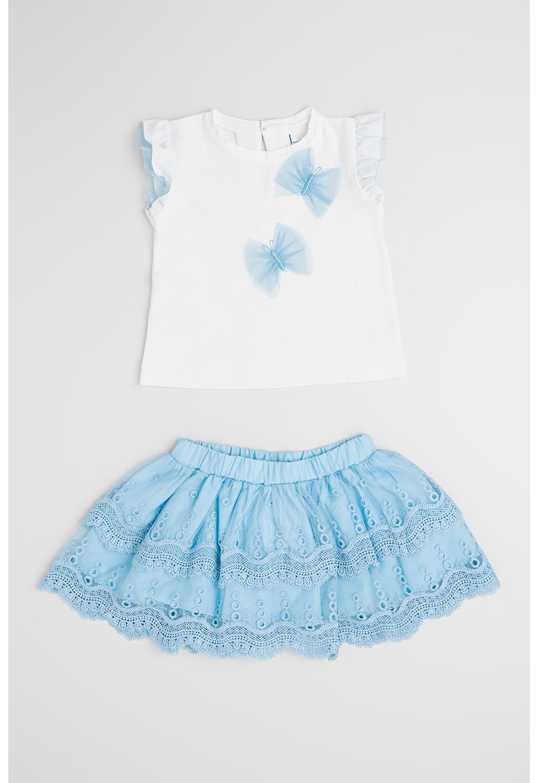 Set de tricou cu broderie si fusta Set de tricou cu broderie si fusta