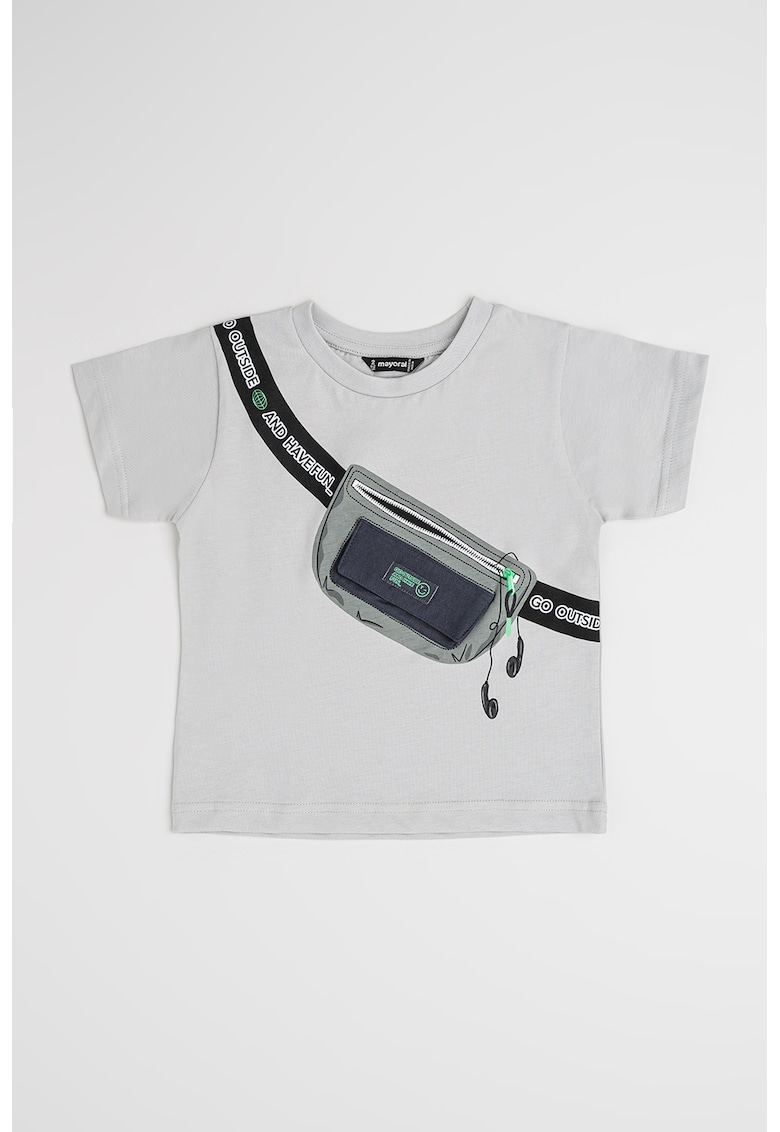 Tricou de bumbac cu buzunar cu fermoar - Negru/Gri/Gri inchis