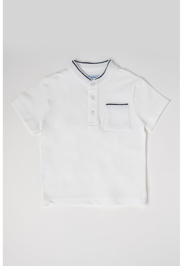 Tricou cu buzunar pe piept si decolteu henley - Alb optic