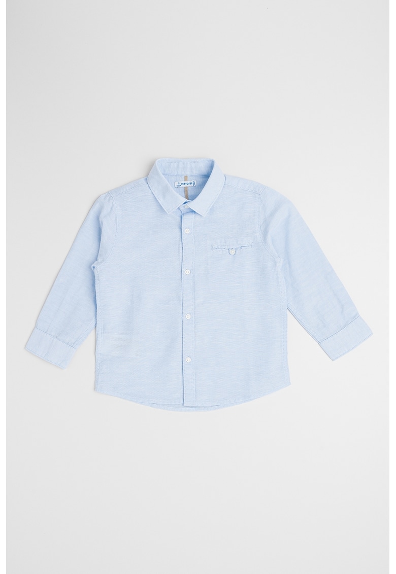 Camasa din amestec de in cu buzunar pe piept